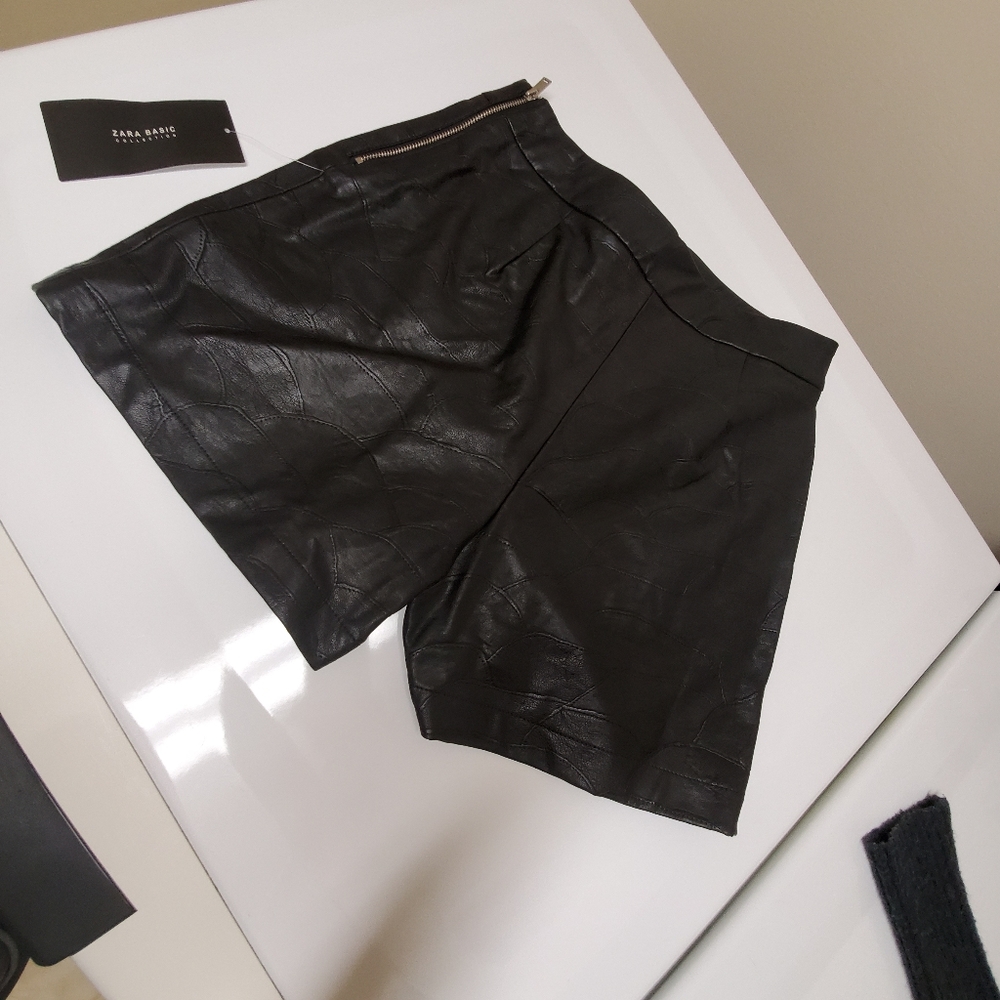 Zara faux leather high-waisted shorts.